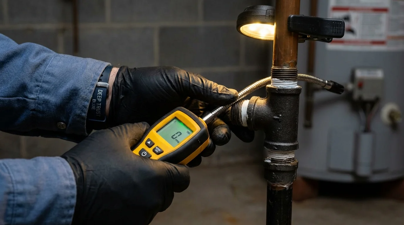 Gas leak detection with electronic sniffer by Johns Plumbing LLC in Haskins
