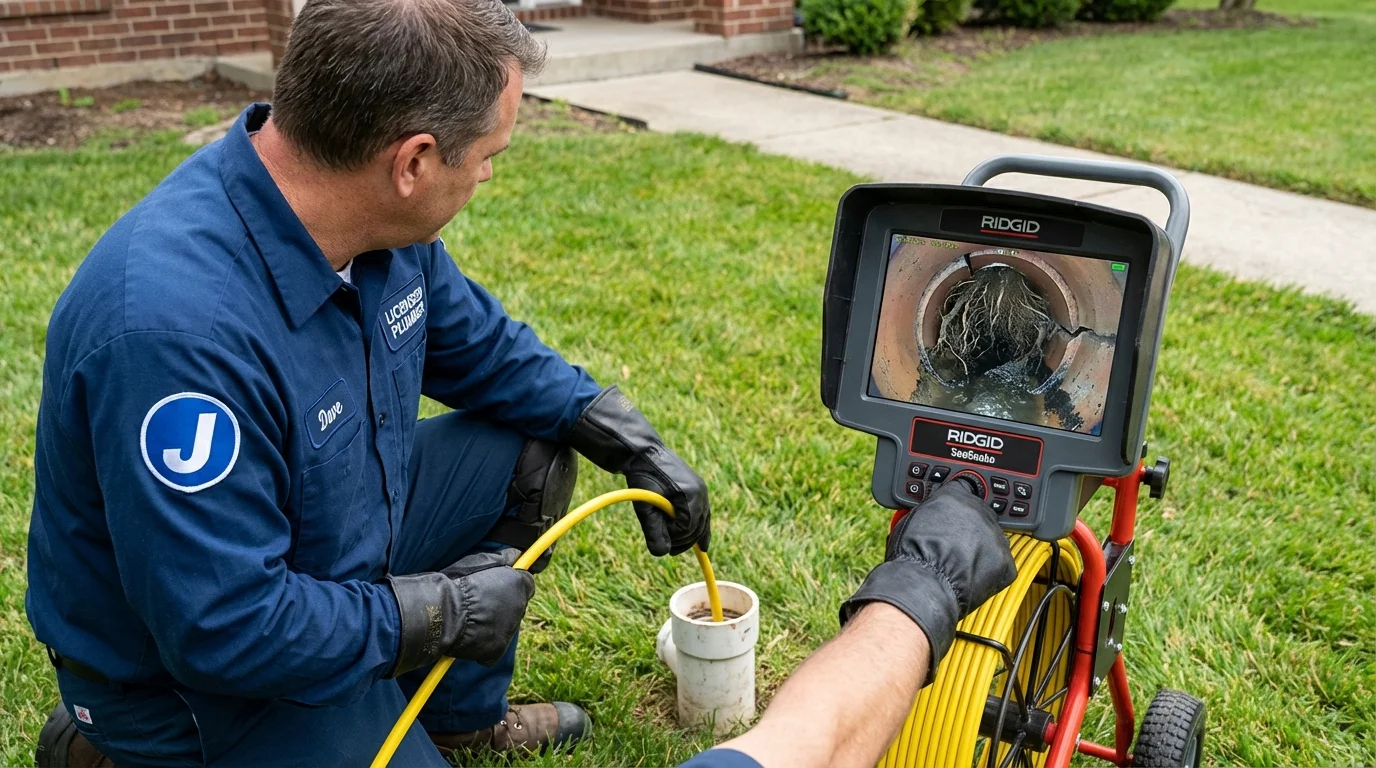 Sewer camera inspection being performed by Johns Plumbing LLC in Haskins
