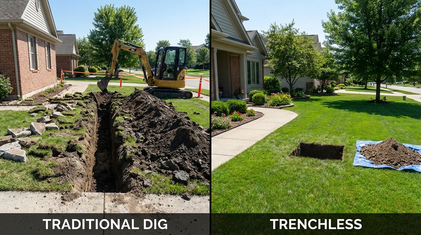 Trenchless sewer repair with minimal yard damage versus traditional excavation in Haskins, OH